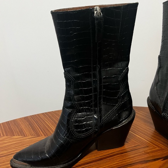 Zara Black Croc-Patterned cowboy Boots - Picture 6 of 6